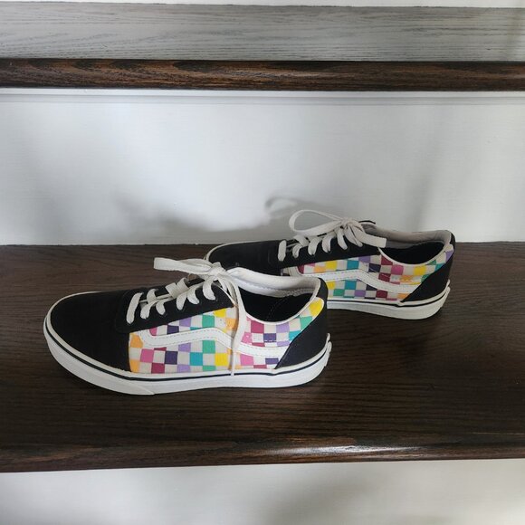 Canvas Suede Vans Checkered Old Skool Rainbow Sneakers Youth 4 EUC - Picture 11 of 14